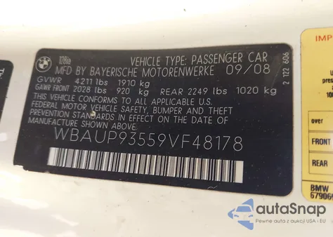 2009 BMW 128I I из США, поврежденный, VIN WBAUP93559VF48178